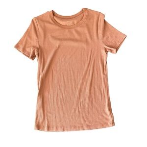 A New Day Brick Terracotta Ribbed Red Orange Short Sleeve Crew Neck Top Shirt M